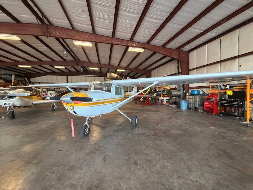 Blackstone Aviation's Cessna 150 in the hangar